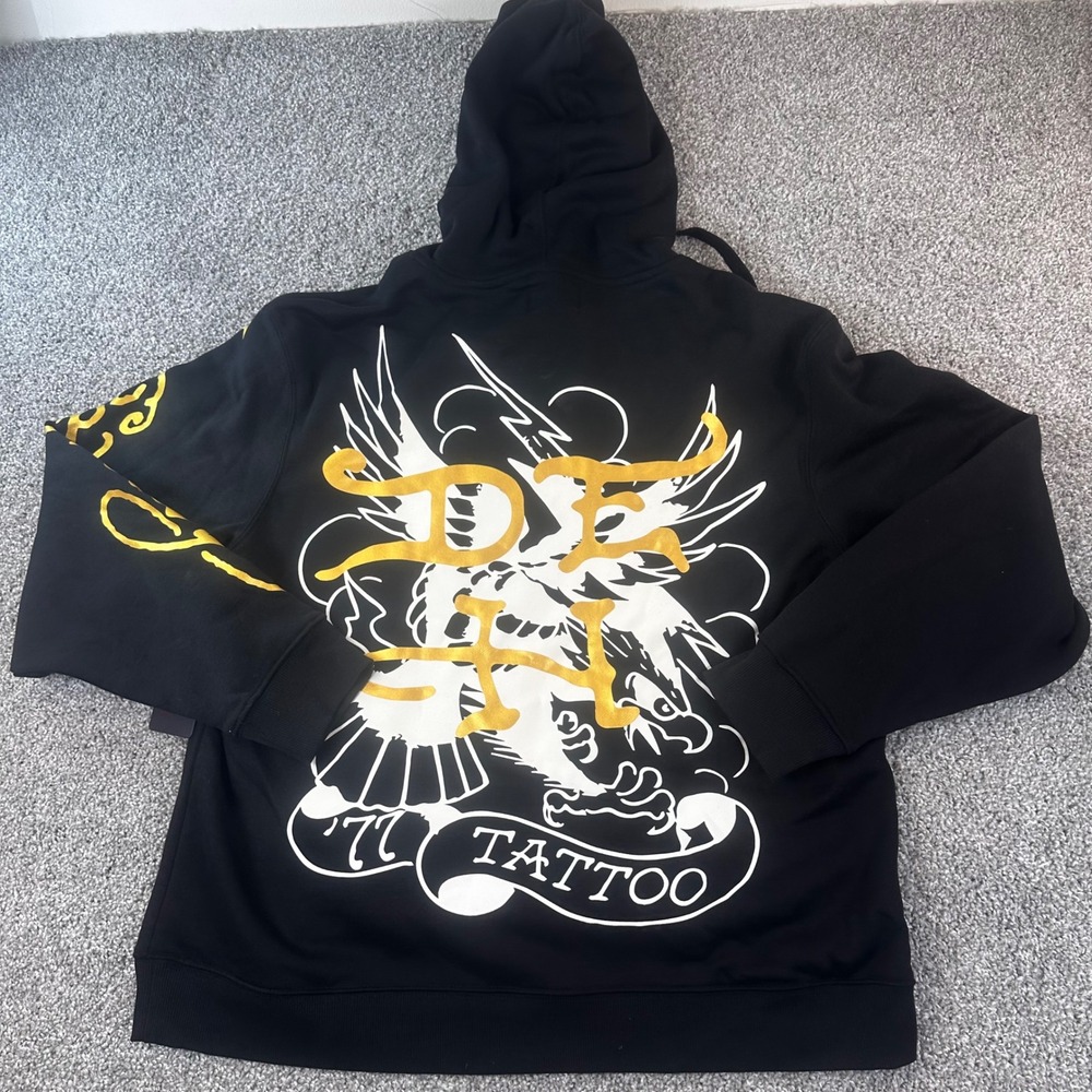 Ed Hardy Hoodie Men XL Black Skull Tattoo Pullover Sweatshirt Streetwear NEW - Picture 3 of 8